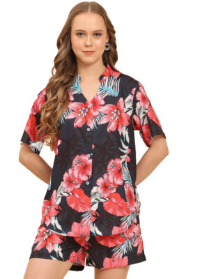 Women’s Floral Printed Shirt & Shorts Nightwear Set