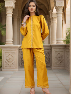 Mustard Yellow Embroidered Co-Ord Set – Women’s Festive Wear