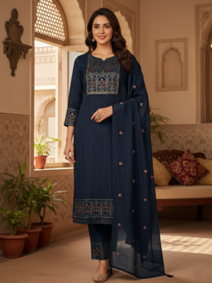 Embroidered Straight Kurta Set with Dupatta