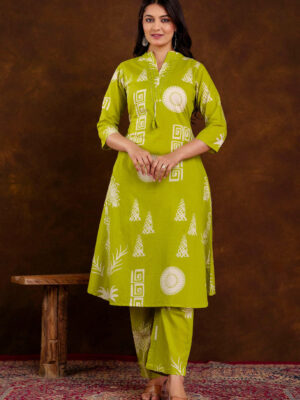 Cotton Printed Straight Kurta with Matching Pants